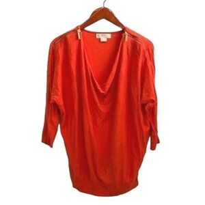 Michael Michael Kors Top Women Sz Small Orange 3/4 Sleeve Cowl Neck Zip Shoulder